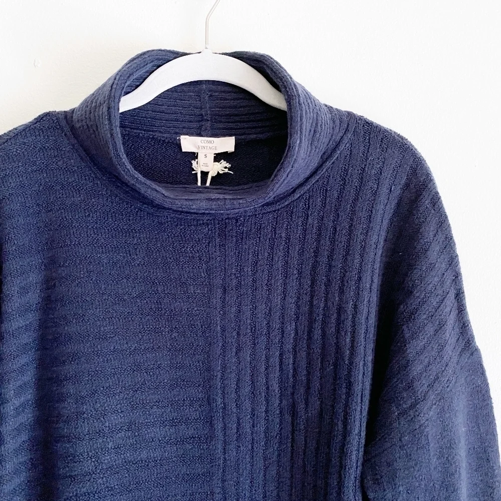 Como Vintage ribbed funnel neck sweater navy blue small mock high‎ new NWT